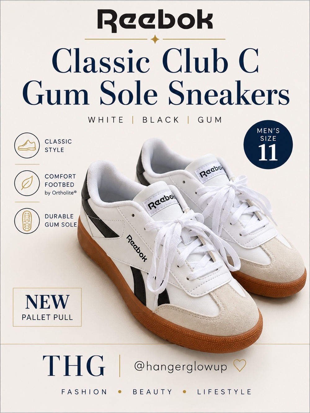 Reebok White Black Gum Classic Club C Sneakers